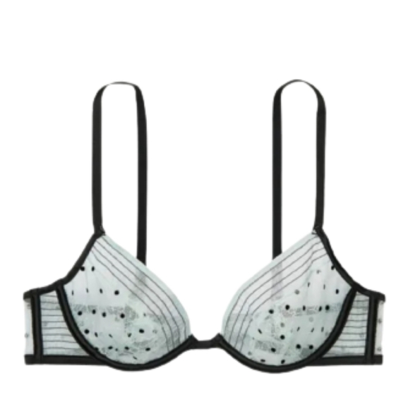 Victoria's Secret White Black Lace Low Cut Demi Bra Size Women's 32C - Picture 2 of 8